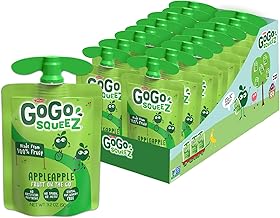 Applesauce and Fruit Puree, Apple Apple, 3.2 oz (Pack of 18), Unsweetened Fruit Snacks for Kids, Gluten Free, Nut Free and Dairy Free, Recloseable Cap, BPA Free Pouches