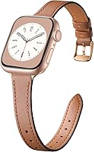 Slim Leather Band Compatible with Apple Watch Bands for Women 40mm 38mm 41mm 42mm 44mm 45mm 46mm, Top Grain Genuine Leather Strap Thin Wristband for iWatch Series 11 10 SE 9 8 7 6 5 4 3 2 1