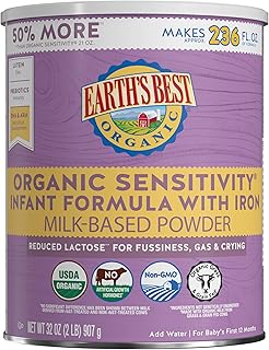 Organic Sensitivity Infant Formula for Babies 0-12 Months, Reduced Lactose Powder Formula with Iron, Omega-3 DHA, and Omega-6 ARA, 32 Ounce Value Container