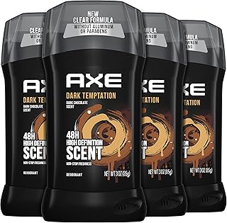 AXE Deodorant Stick for Men For Long Lasting Odor Protection, Dark Temptation Smooth Dark Chocolate Scent Men's Deo, Formulated Without Aluminum 3oz 4 Count