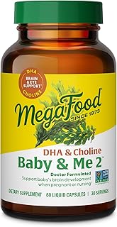 MegaFood Baby & Me 2 Prenatal Vitamins for Women, DHA & Choline Supplements, Liquid DHA and Choline for Baby's Brain and Eye Development During Pregnancy, Vegan, 60 Capsules (30 Servings)