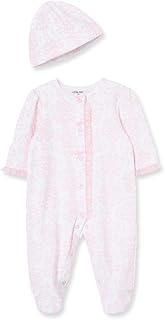 Little Me Clothes for Baby Girls 100% Cotton Scratch-Free Tag Footed One-Piece Romper and Hat Sleeper Set Preemie to 9 Months