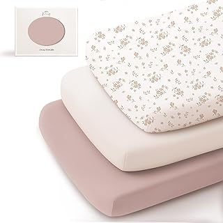 Konssy 3 Pack Stretchy Bassinet Sheets for Baby Girl Boy, Soft Bedside Bassinet Sheets, Compatible with Baby Delight, Dream On Me, AMKE and Other Rectangle Mattress (Blossom)