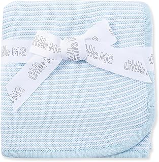 Little Me Knit Baby Blanket – 100% Soft Cotton, Snuggly and Breathable, Perfect as a Swaddle, Stroller Blanket or Nursery Decor for Boys and Girls, Blue Stripe, 30 x 40 Inches