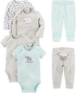 unisex-baby 6-piece Bodysuits (Short and Long Sleeve) and Pants Set