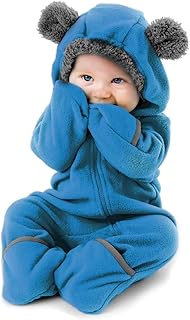 Fleece Baby Bunting Bodysuit with Hood, Convertible Mittens & Booties, Car Seat Friendly, Soft & Warm, Easy Zip