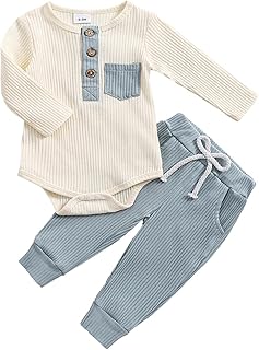 Baby Boy Clothes 3 6 12 18 Months Ribbed Knitted Long Sleeve Romper and Pants Sets Newborn Fall Splicing Color Outfits