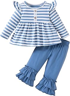Sponsored Ad - Baby Girl Clothes Toddler Girl Fall Outfit Long Sleeve Ruffle Shirt Cute Pant Clothing Sets
