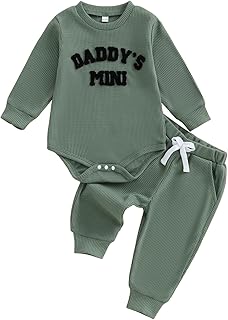 Baby Boy Clothes 3 6 12 18 Months Fall Winter Outfit Mama's Boy Embroidery Waffle Long Sleeve Romper Pants Set