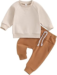Sponsored Ad - Toddler Baby Boy Clothes Solid Color Long Sleeve Crewneck Sweatshirt Top Casual Pants Set 2Pcs Fall Winter Outfits