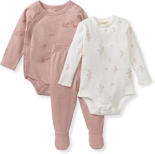 Unisex 3-Piece Bodysuit and Pant Set, 100% Organic Cotton Infant Outfit