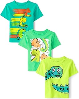 Baby-Boys and Toddler Dino,Animals,Sharks Short Sleeve Graphic T-Shirts,3 Pack