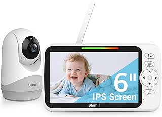 Blemil Upgrade Video Baby Monitor with Camera and Audio 6" Large Screen, 35-Hrs Battery, No WiFi Baby Monitor, Remote Pan/Tilt/Zoom Camera, 2-Way Talk, Night Vision, Temperature, 1000ft Range
