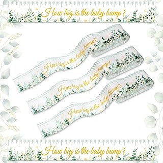 3 Rolls Baby Shower Measure Belly Game Baby Shower Games How Big Is Bump Belly Measuring Tape for Gender Reveal Games Party Supplies, 2 Inch x 115 Ft(Leaves Style)