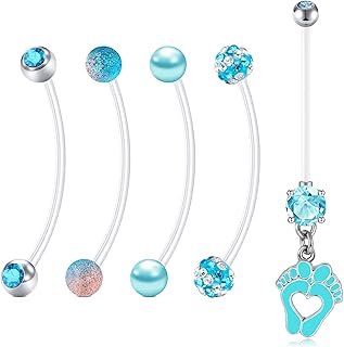 Anicina 14G Flexible Clear Acrylic Pregnancy Belly Button Ring Personalized Dangle Pregnancy Maternity Belly Rings 22/25/32/35/38mm