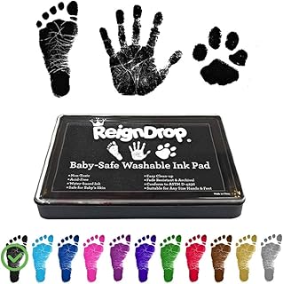 Sponsored Ad - ReignDrop Ink Pad For Baby Footprint & Handprint - Creates Impressive Long Lasting Keepsake Stamp for Infant & Kids. Smudge Proof, Easy to Wipe Off Skin, Safe & Gentle Acid Free(Black)