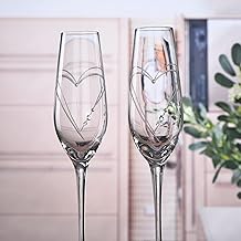 Sponsored Ad - Champagne Flutes, Bride and Groom Wedding Toasting Champagne Glasses Set of 2 with Engraved Love Heart Design Embellished with Crystal, Wedding Engagement Christmas Presents for Couple