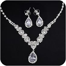 COCIDE Bride Jewelry Set Silver Crystal Wedding Necklace Earrings Bridal Rhinestone Teardrop Pendant Accessories for Women and Bridesmaids (3 piece set - 2 earrings and 1 necklace)