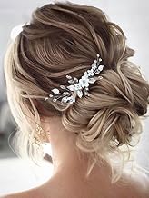 Unicra Bride Silver Wedding Hair Comb Flower Bridal Side Comb Sparkly Crystal Hair Piece Leaf Hair Accessorie for Women and Girls