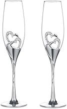Sponsored Ad - Wedding Champagne Glass Set Silver Toasting Flute Glasses Pack of 2 with Rhinestone Rimmed Hearts Decoration for Wedding, Anniversary and Special Occasions