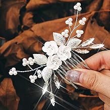 Sponsored Ad - Latious Flower Wedding Hair Comb Silver Bridal Hair Clips Pearl Hair Accessorie for Brides and Women (Silver)