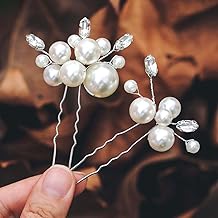 Casdre Pearl Bridal Hair Pins Crystal Bride Hair Piece Wedding Hair Accessories for Women and Girls(Pack of 2) (A Silver)