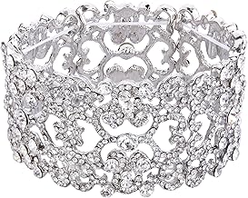 EVER FAITH Women's Austrian Crystal Bride Heart Art Deco Elastic Stretch Bracelet Clear