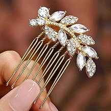 Foyte Crystal Bride Wedding Hair Comb Leaf Bridal Headpieces Rhinestone Hair Pieces Bridesmaid Side Combs Hair Accessories for Women (gold leaf)