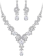 EVER FAITH Rhinestone Crystal Bridal Floral Wave Teardrop Necklace Earrings Set