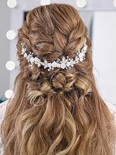 GORAIS Flower Bride Wedding Hair Vine Crystal Bridal Pearl Headpiece Prom Leaf Hair Accessories for Women and Girls