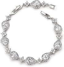 SWEETV Wedding Teardrop Bracelets for Brides Bridesmaids, Crystal Cubic Zirconia Bridal Bracelets for Women Prom