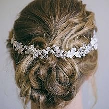 JONKY Bride Pearl Bride Hair Piece Leaf Wedding Headbands Flower Wedding Headpieces Crystal Bridal Hair Accessories for Women (Silver)