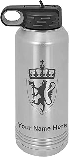 Sponsored Ad - LaserGram Personalized Water Bottle, Coat of Arms Norway, Stainless Steel Double Wall Vacuum Insulated with Flip Top Straw, Custom Engraved Gift (40oz / 1180ml Stainless)