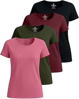 Sponsored Ad - 4 Pack: Women's Cotton Short Sleeve T-Shirt - Casual Scoop Crew Neck Tops Tee (Available in Plus Size)