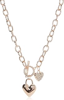 Rose-Gold-Tone Heart Lock Charm Toggle Chain Necklace