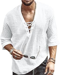 Men's Fashion Shirt Short Sleeve Beach V-Neck Drawstring Printing Yoga African Summer Top