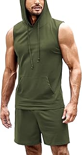 Sponsored Ad - Mens Sleeveless Workout Hoodie Shorts Set 2 Piece Outfits Hooded Tank Tops Gym Tracksuit Sweatsuits