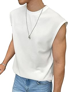 Men's Letter Patched Textured Sleeveless Crew Neck Tank Tops Workout Athletic Casual Shirts