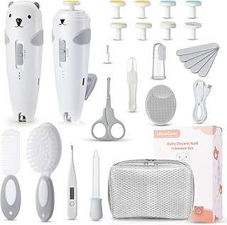 Baby Healthcare and Grooming Kit, 28-in-1 Rechargeable Nail Trimmer Electric Set, Dual Auto Light Baby Nail Care Kit, Portable Newborn Nursery Health Care Set for Infant Toddlers Boy Girl