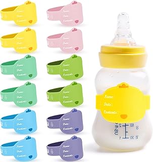 Baby Bottle Labels for Daycare 12 Pieces Reusable Silicone Daycare Labels Original Daycare Waterproof Water Bottle Name Bands Writable Baby Name Labels Tags Day Care Essentials, 6 Colors