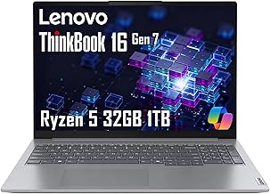 Lenovo ThinkBook 16 Gen 7 Business Laptop (16" FHD+ Anti-Glare, AMD Ryzen 5 7533HS (> i7-1255U), 32GB DDR5 RAM, 1TB SSD), Fingerprint Reader, Webcam, Ethernet, Wi-Fi 6, Win 11 Pro w/ Copilot, Grey