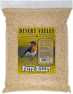 Desert Valley White Millet Seed, All Natural, Non-GMO Premium Wild Bird Food for Cardinals, Finch, Song Birds, Buntings and More (3 Pounds)