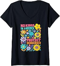Womens No Kings in America We The People Retro Boho Floral lovers V-Neck T-Shirt