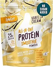FlavCity Grass Fed Whey Protein Powder - Vanilla Smoothie - 25g Protein & 10g Collagen - Made with Real Vanilla Bean & Organic Coconut Milk - Gluten Free & No Added Sugars (20 Servings)
