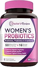 Doctor's Recipes Women’s Probiotic, 60 Caps 50 Billion CFU 16 Strains, with Organic Cranberry, Digestive Immune Vaginal & Urinary Health, Shelf Stable, Delayed Release, No Soy Gluten Dairy
