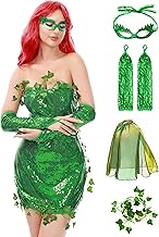Funna Poison Costume Women Ivy Halloween Outfit 4 Piece with Eye Mask Gloves Cape
