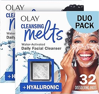 Sponsored Ad - Face Wash, Hyaluronic Acid Cleansing Melts, Fragrance-Free, Daily Use Gentle Cleanser, For All Skin Types, Travel Size, Water-Activated to Clean, Tone, and Refresh, 64ct (2 Pack x 32ct)