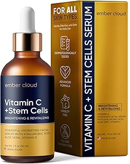 Sponsored Ad - Vitamin C Serum for Face with Stem Cells Hyaluronic Acid Vitamin E Aloe Vera For All Skin Types Anti-Aging Face Seru Supports Skin Health & Even Tone Day and Night Made in USA 1 Oz