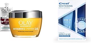 Regenerist Vitamin C + Peptide 24 Brightening Face Moisturizer + Travel Size Whip Face Moisturizer and Crest Whitening Emulsions Leave-on Teeth Whitening Kit with Applicator (0.88 Oz)