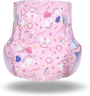 Adult Diapers Pink Printed Diaper Incontinence Underwear Large Overnight Diapers with Tabs 10 Pieces (Medium 28"-38")